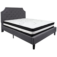 Flash Furniture Brighton Tufted Upholstered Platform Bed in Dark Gray Fabric with Pocket Spring Matt