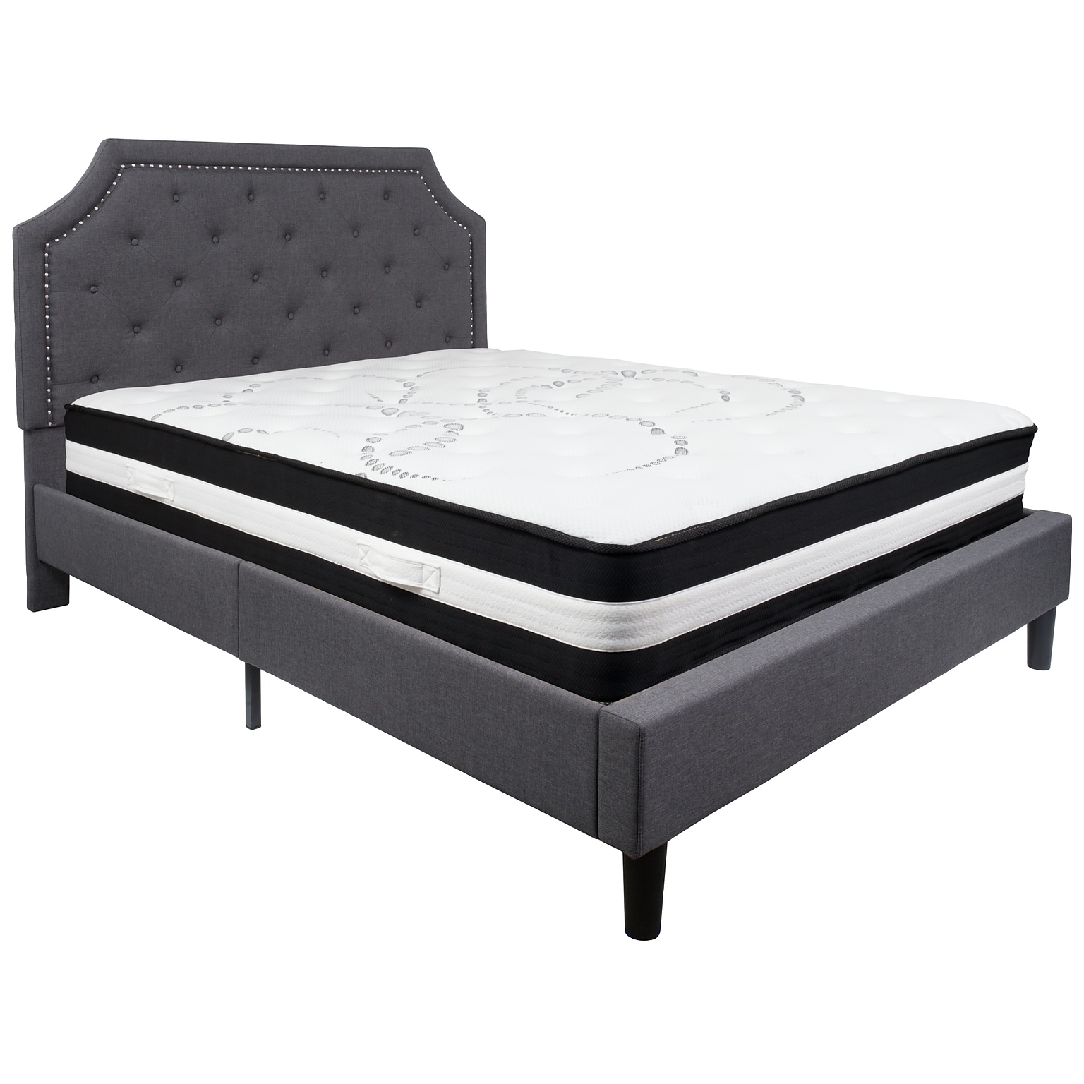 Flash Furniture Brighton Tufted Upholstered Platform Bed in Dark Gray Fabric with Pocket Spring Mattress, Queen (SLBM15)