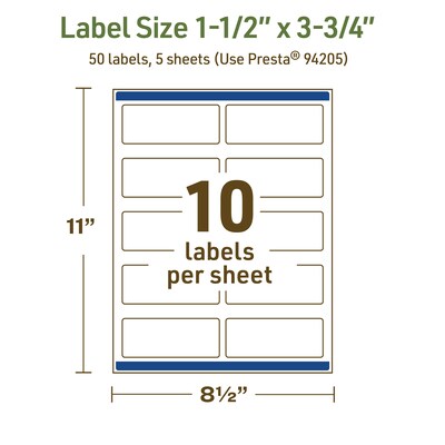 Avery Dissolvable Rectangle Multipurpose Labels, 1.5" x 3.75", Off-white, 50/Pack (94205)