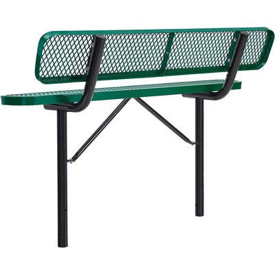 Global Industrial 6' Outdoor Steel Bench w/ Backrest, Expanded Metal, In Ground Mount, Green (277154IGN)