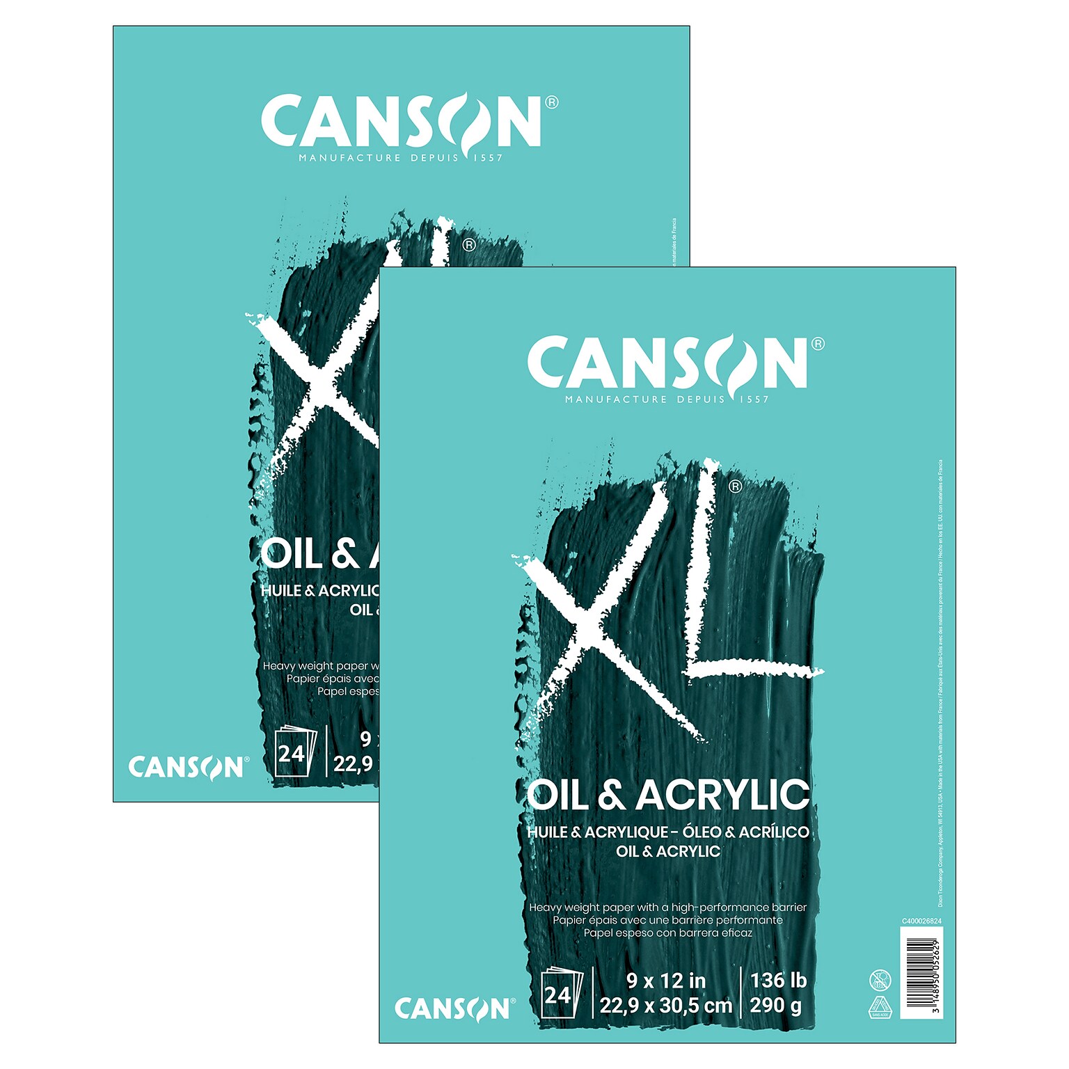 Canson XL Series 9 x 12 Oil & Acrylic Pad,  24 Sheets/Pad, 2 Pads/Bundle (MCXC400026824-2)