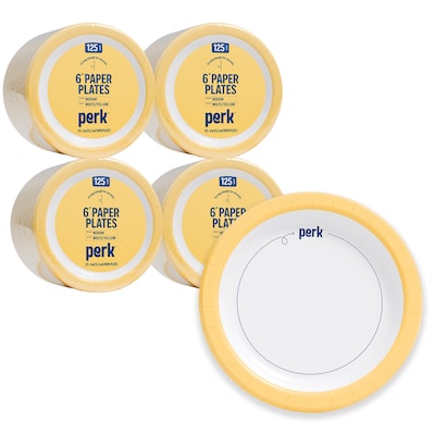 Perk™ Medium-Weight Paper Plates, 6", Yellow/White, 500/Carton (PK54328CT)