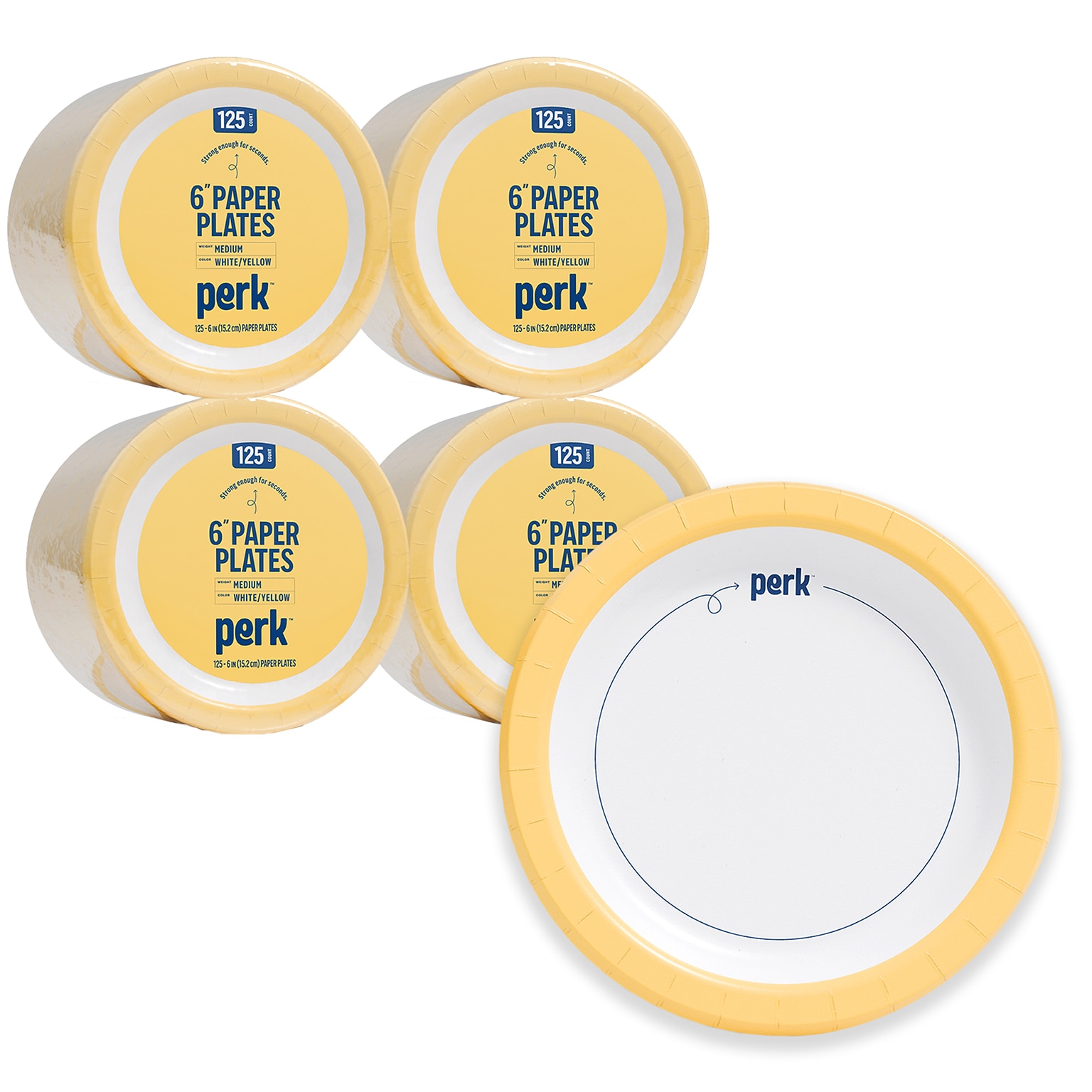 Perk™ Medium-Weight Paper Plates, 6, Yellow/White, 500/Carton (PK54328CT)