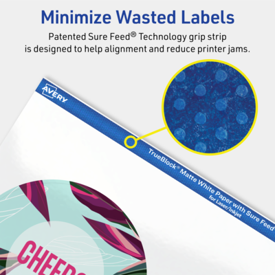 Avery TrueBlock Laser/Inkjet Circle Multipurpose Labels, 3.5" Dia., White, 400/Box (94514)