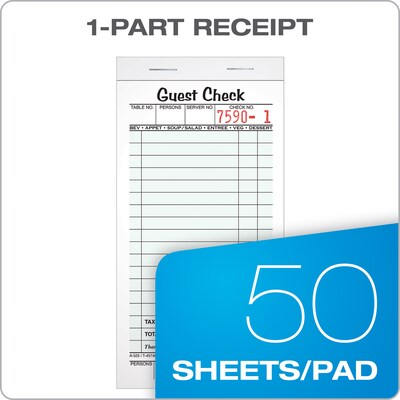 TOPS™ Perforated Guest Check Pad, 1-Part, 50 Sheets/Pad (525SW)