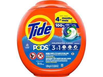 Tide PODS HE Laundry Detergent Capsules, Coldwater Clean Original, 66 Oz., 76/Pack (09165)