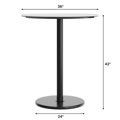 Flash Furniture Acadia 36" Round Wooden Dining Table with Round Base, White Faux Marble/Black Base (STRD36WMATR24B)