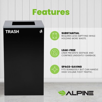 Alpine Industries Steel Trash Can with Lid, 29-Gallon, Black (ALP4450-KIT-BLK-S-TR)