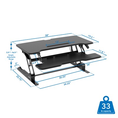 Mount-It! 38"W Manual Rectangular Adjustable Standing Desk Converter, Black (MI-15009)