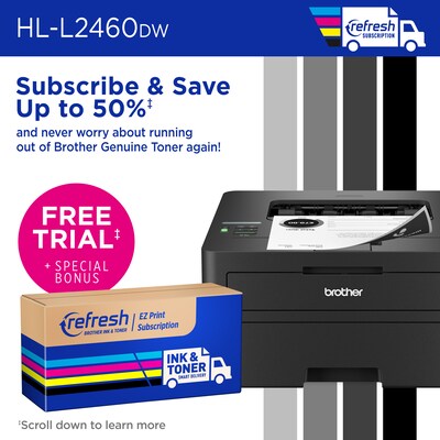 Brother RHL-L2460DW Refurbished Wireless, Black & White, Print-Only, Laser Printer, Refresh Subscription Ready
