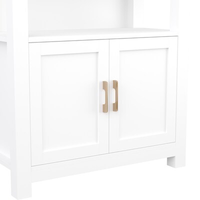 Martha Stewart Hutton 68" 4-Shelf Shaker Style Bookcase w/ Cabinet, White Engineered Wood/Polished Brass Hardware (ZG053WHGLD)