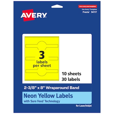 Avery Cigar Laser/Inkjet Multipurpose Labels, 2-3/8 x 8, Neon Yellow (30/Pack)