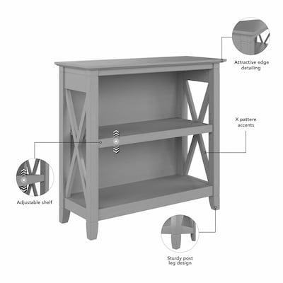 Bush Furniture Key West 30"H 2-Shelf Bookcase with Adjustable Shelf, Cape Cod Gray (KWB124CG-03)