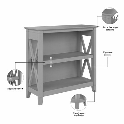 Bush Furniture Key West 30"H 2-Shelf Bookcase with Adjustable Shelf, Cape Cod Gray (KWB124CG-03)