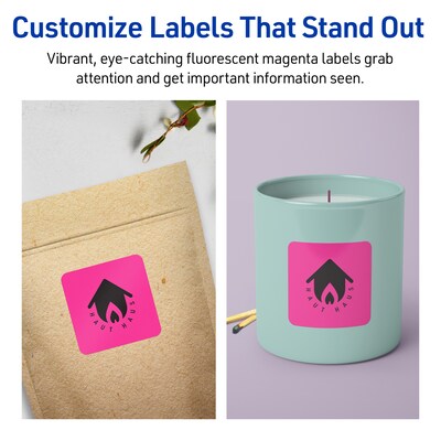 Avery Laser/Inkjet Square Multipurpose Labels, 2.5" x 2.5", Neon Magenta, 90/Pack (94104)