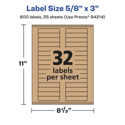 Avery Laser/Inkjet Rectangle Multipurpose Labels, 5/8" x 3", Kraft Brown, 800 Labels/Pack ( 94214)