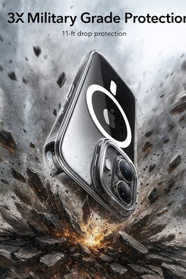 SaharaCase Venture Series Kickstand MagSafe Compatible Phone Case for iPhone 17, Shock Absorbing, Clear (CP00924)