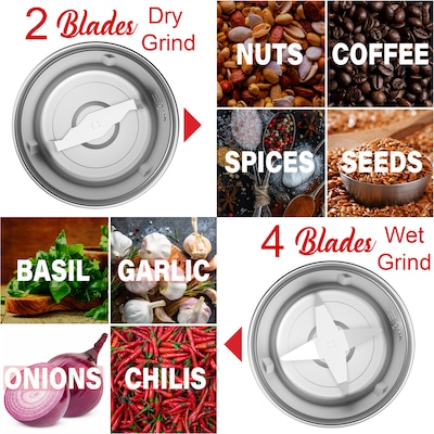 Brentwood® 75-Gram Electric Stainless Steel Wet-and-Dry Coffee Bean, Herb and Spice Grinder, Silver (CG-162S)