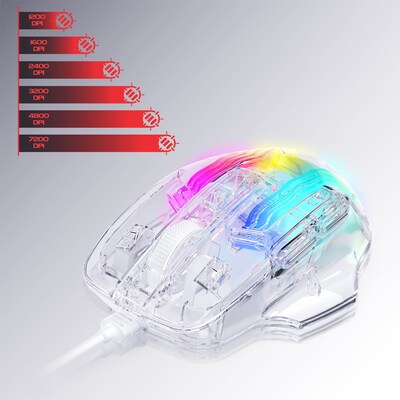 Enhance Theorem 3 Ergonomic Ambidextrous Optical USB Gaming Mouse, Clear (ENTHMS3100WTWS)