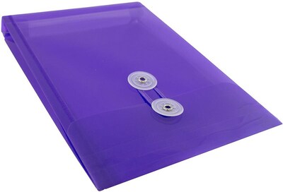JAM Paper Premium Plastic Filing Envelope with Button & String Closure, 6 1/4 x 9 1/4, Purple, 3/Pack (472B1PUX3)