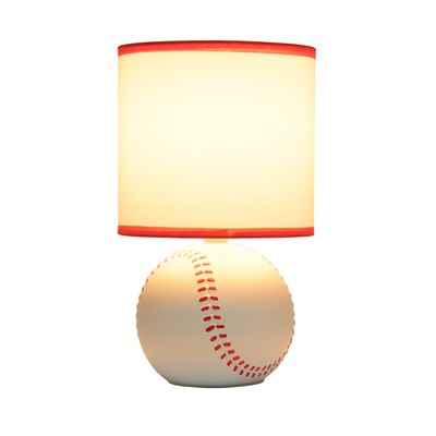 Simple Designs SportsLite Mini Baseball 10.7 LED Table Lamp, White/Red (LT2119-BSB)