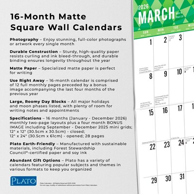 2026 Plato Jumbo Grid Large Print 12" x 12" Monthly Wall Calendar (9798330706631)