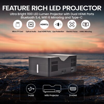 AAXA M8 UST Ultra Short Throw Portable DLP Laser Home Theater Projector, Black (MP-800-UST)