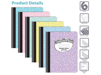 Better Office Composition Notebooks, 7.5" x 9.75", Wide Ruled, 80 Sheets, 6/Pack (25266-6PK)