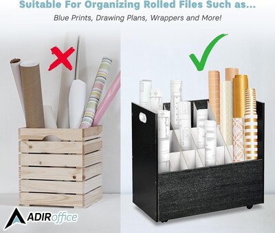 AdirOffice 21-Slot Mobile Roll File, 28.5"H x 30"W x 15.75"D, Black, 2/Pack (625-BLK-2PK)