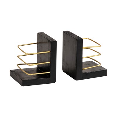 Mind Reader Wood Decorative Basket Book Ends, 5", Black/Gold (BOOKBASK2-BLK)