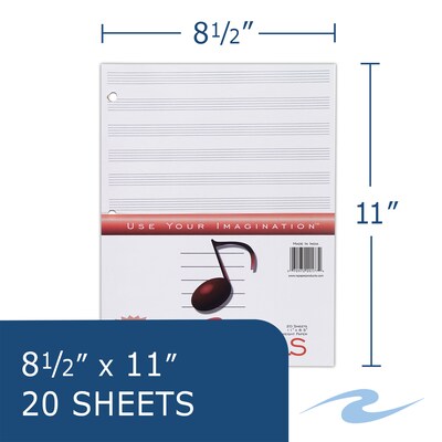 Roaring Spring Paper Products Music-Ruled Filler Paper, 8.5" x 11", 3-Hole Punched, 20 Sheets/Pack, 24 Packs/Carton (20177CS)