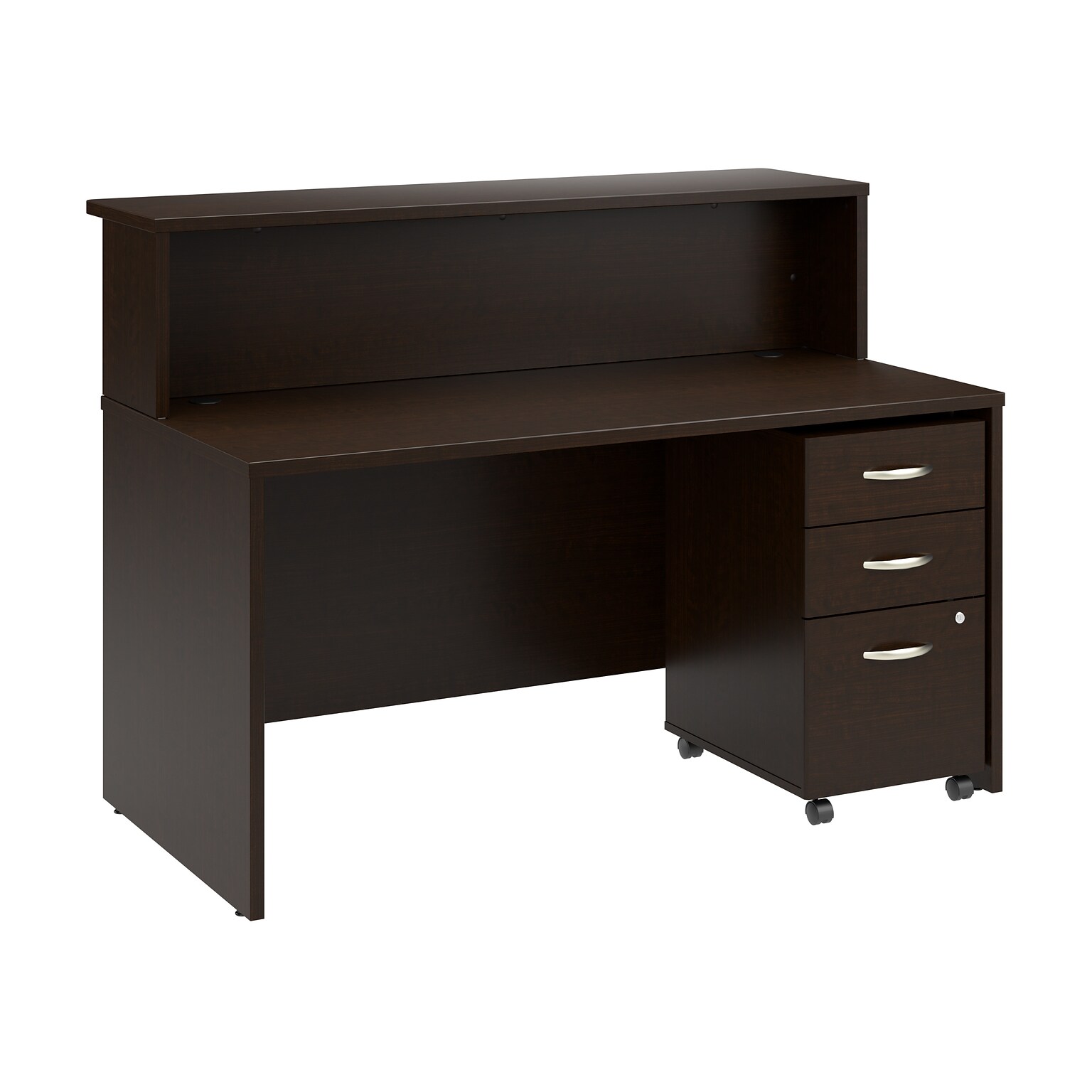 Bush Business Furniture Arrive 60W Reception Desk with Shelf and Mobile File Cabinet, Mocha Cherry (ARV002MR)