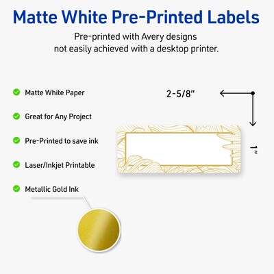 Avery Laser/Inkjet Rectangle Multipurpose Labels, 1 x 2-5/8, White, 160/Pack (S00EVV)