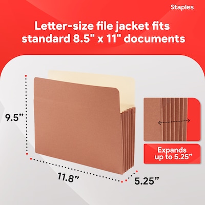 Staples Reinforced File Pocket, 5.25" Expansion, Letter Size, Brown, 10/Box (ST418335)
