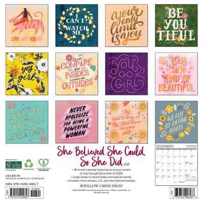 2025 Willow Creek She Believed She Could, So She Did 12 x 12 Monthly Wall Calendar (44827)