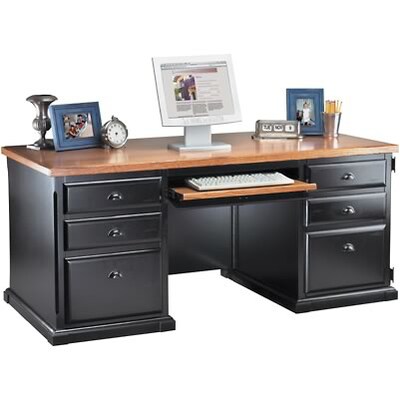 Martin Furniture Southhampton Cottage Collection in Black Onyx/Oak; Deluxe Executive Computer Desk