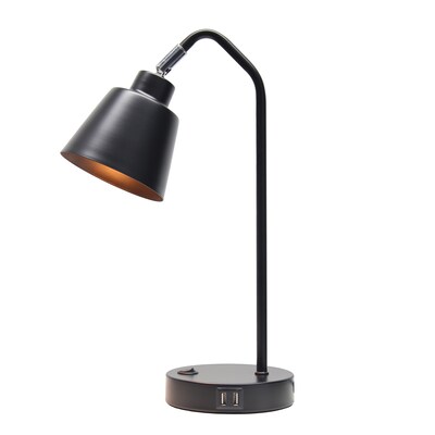 Simple Designs Sleek Essentials LED Desk Lamp, 16, with USB Ports, Black (LD1071-BLK)