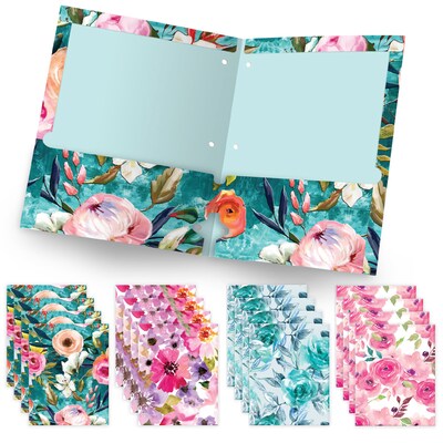Global Printed Products Floral 3-Hole Punched 2 Pocket Presentation Folder, Assorted Colors, 16/Pack