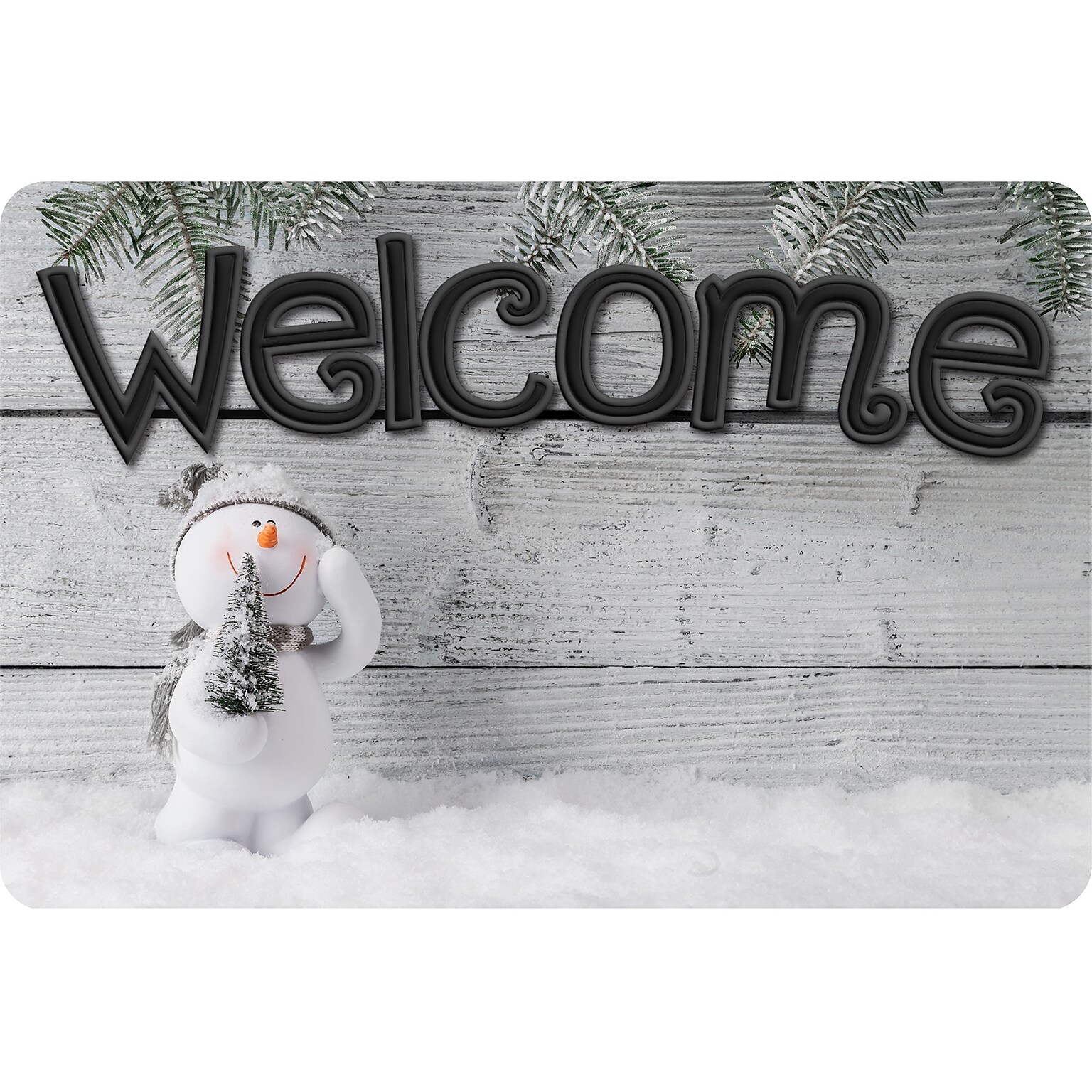 Ashley Productions The Original Fun Mat, Welcome Mat, 15.5 x 23.5, Shiplap Snowman Welcome (ASH91582)