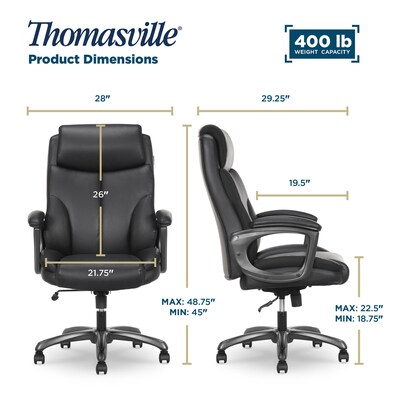 Thomasville Danvers Ergonomic Polyurethane Big & Tall Chair, 400 lb. Capacity, Black (52403-BLK)