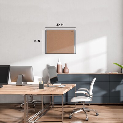 U Brands MOD Cork Bulletin Board, Black and Gray Frame, 20 x 16 (390U00-01)
