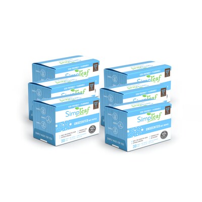 Simpleaf Unscented Flushable Wipes, 30 Single Wipes/Box, 6 Boxes/Carton (S-011-180counts)