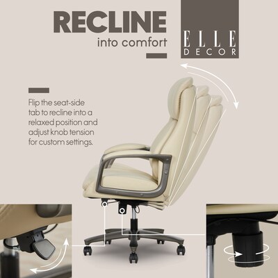 Elle Decor Rivendell AIR Lumbar Ergonomic Faux Leather Swivel Executive Chair, Cream (60124-CRM)