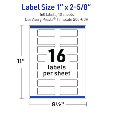 Avery Rectangle Laser/Inkjet Multipurpose Labels, 1" x 2-5/8", White, 160/Pack (19479370900)