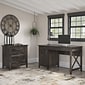 Bush Furniture Key West 54"W Writing Desk with File Cabinet and 5-Shelf Bookcase, Dark Gray Hickory (KWS004GH)