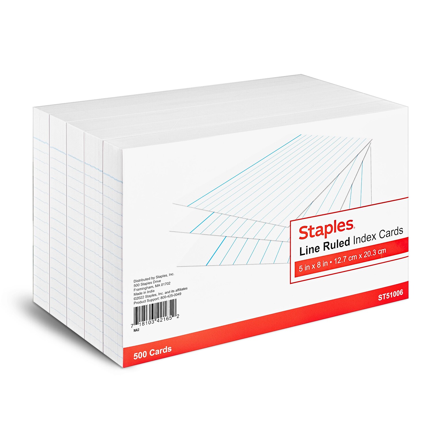 Staples 5 x 8 Index Cards, Lined, White, 500/Pack (TR51006)