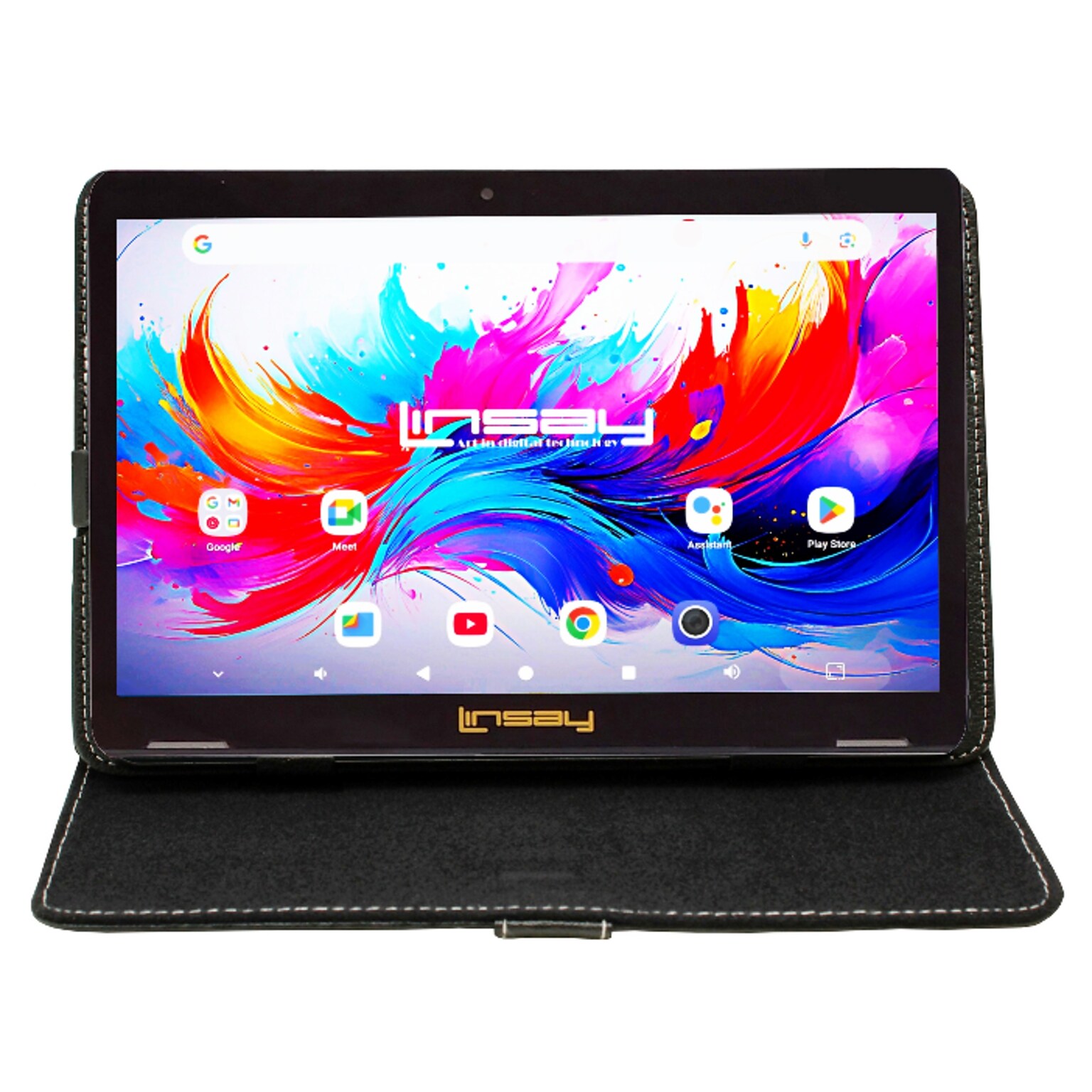 LINSAY F10 Series 10.1 Tablet, Wi-Fi, Octa Core, 256GB eMMC, Android 15, Black Leather Case (F10IPGBLACKPLUS)