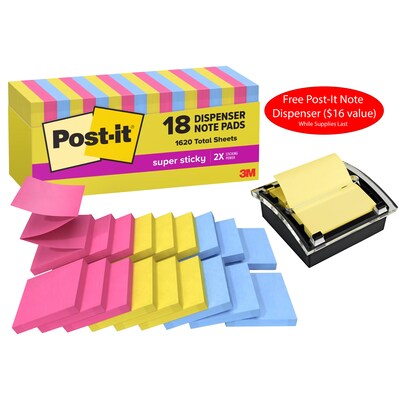 Free Post-It Note Dispenser ($16 value) w/Purchase, 3 x 3 Pop Up Super Sticky Notes, Summer 90 She