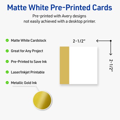Avery Gold-Dipped Edge Matte Blank Card, White, 90/Pack (S00-DJV)