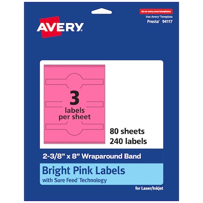 Avery Cigar Laser/Inkjet Multipurpose Labels, 2-3/8 x 8, Bright Pink (240/Box)